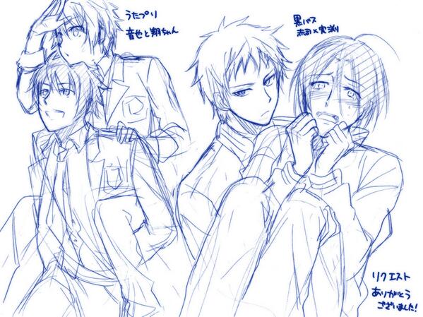 リクエストその4。大きく描きすぎて2つしか入らなかった…!うたプリの音也&翔ちゃんと黒バスの赤司×玲央姉です。リクエスト有難うございました! 
