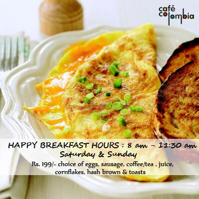ColombiaPune's tweet photo. Enjoy weekend Happy Breakfast Hours from 8am-11:30am @ Rs199 on Saturdays &amp; Sundays only at Cafe Colombia. #Pune http://t.co/oAIfz5BS35