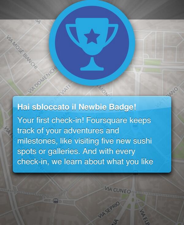 Ha sbloccato il badge "Newbie"! 4sq.com/164WzeX