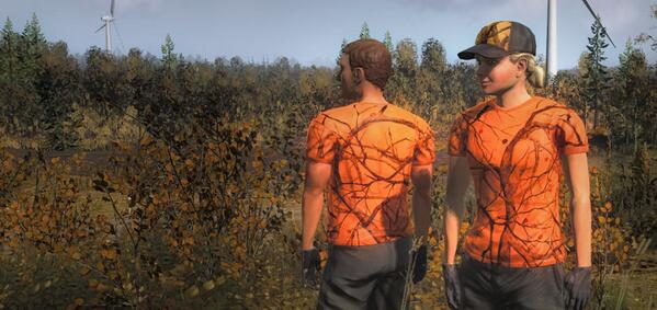 TheHunterGame's tweet photo. FREE ITEM - Everyone that logs in this weekend receives the all new Blazing Orange T-Shirt! http://t.co/3snnHWUU7O