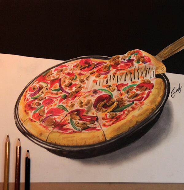 Almarsam1's tweet photo. "@Eshrag_sr: #رسمتي 3D 🙊🍕❤

 قمة الابداع ماشاء الله 
@Almarsam1 
 http://t.co/yUT6lGun93"
