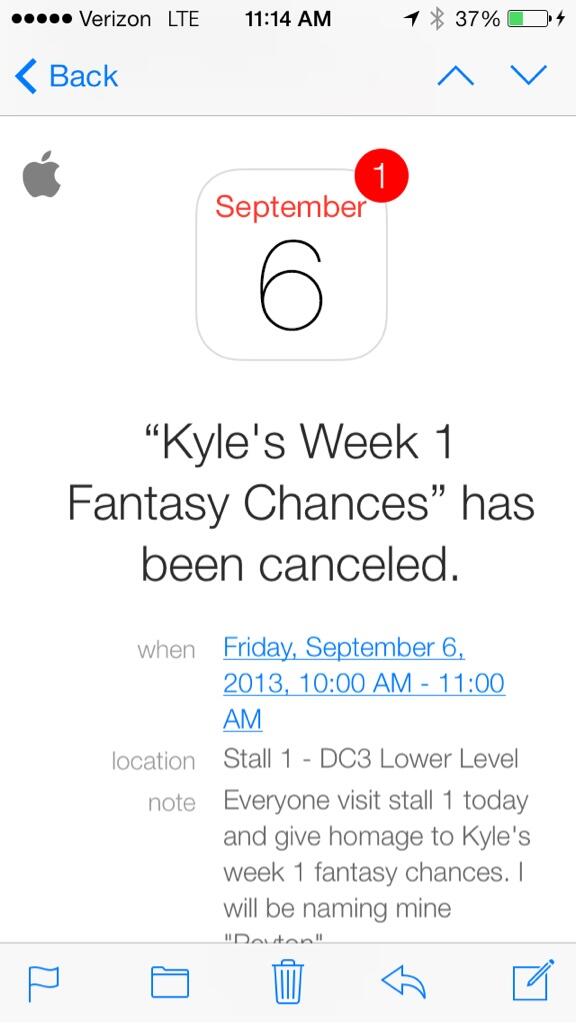 metaversekyle's tweet photo. Fantasy smack talk I've already receieved playing against Payton Manning... @d80buckeye #SadButTrue http://t.co/FKCFT9HVKi