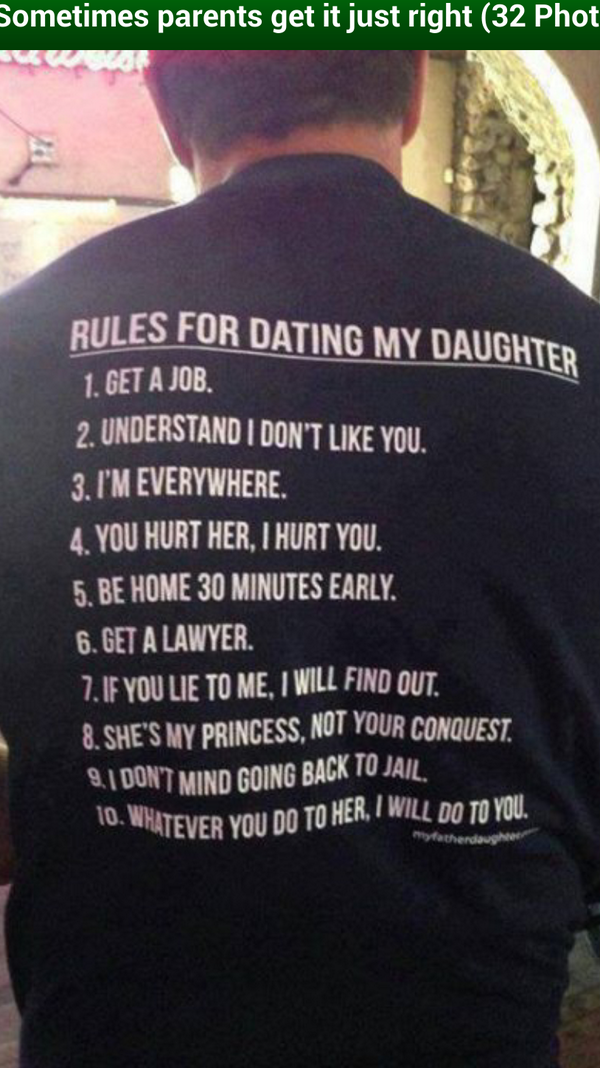 chartrand33's tweet photo. Rules for dating my daughter ! http://t.co/MX4D18IlqN