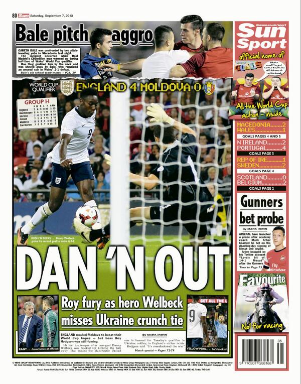 suttonnick's tweet photo. Saturday's Sun back page - "Dan 'n out" #tomorrowspaperstoday #bbcpapers #ENGvMOL http://t.co/HNdpywW1uw