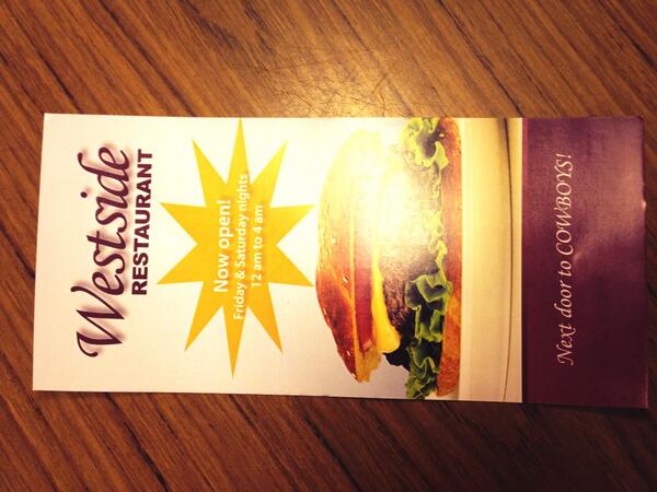 CowboysRanch's tweet image. Westsides Family Restaurant is open Midnight to 4am every Friday &amp;amp; Saturday! #Food #PostBar