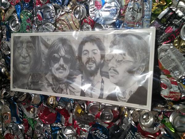 AdaptCollective's tweet image. This Phil Kunto Beatles print was donated to @HighFiveProgram @locknfestival. Recycle to win! #lesstrashmorefun