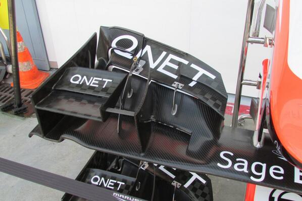 ScarbsTech's tweet photo. Marussia its not only Lotus & Ferrari that have "r" vanes on the FW, Marussia have had these for a while #MonzaTech http://t.co/qlWkhehRxc