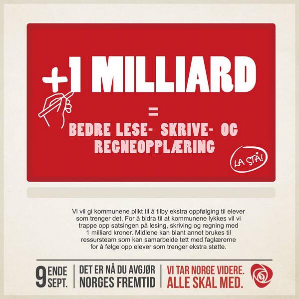 Arbeiderpartiet's tweet image. Vi skal sikre tidlig innsats gj. lese-skrive-regne-løft og gi kommunene plikt til å tilby ekstra oppfølging #2valg