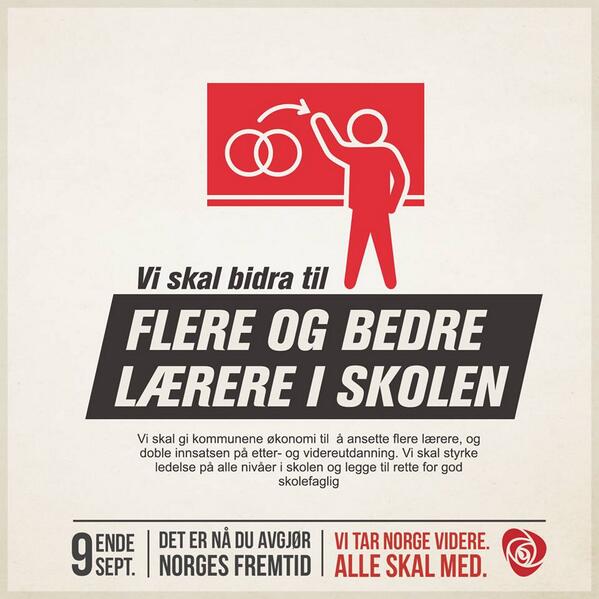 Arbeiderpartiet's tweet image. Vi skal gi kommunene økonomi til å ansette flere lærere, og doble innsatsen på videre- og videreutdanning. #2valg