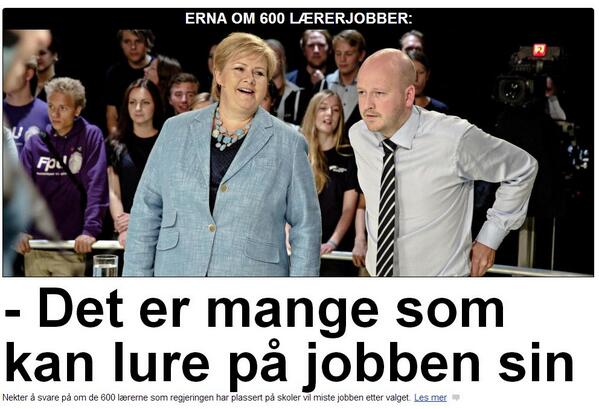 BTHansen's tweet photo. Stem Ap som er for 600 nye lærere og vil ha alle i arbeid. Høyre er mot og bryr seg ikke om folk mister jobben #2valg http://t.co/aCUlcCn88w