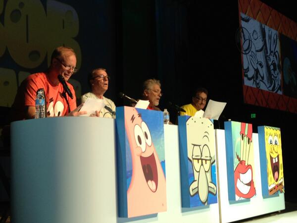Nickelodeon's tweet image. We held a very special panel @ #Shellabration! The voices of @SpongeBob, Patrick, Mr. Krabs, &amp;amp; Squidward were there!