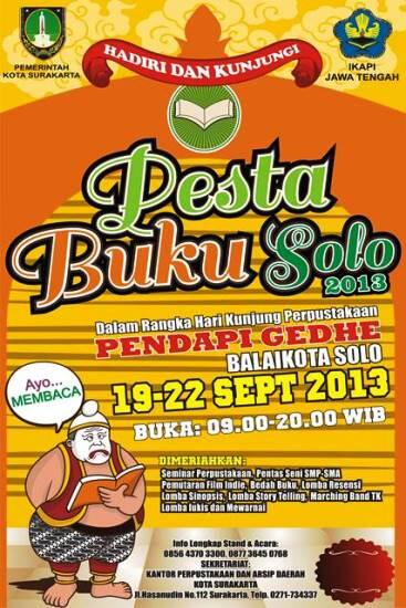 SyakaaEvent's tweet image. H-1~PESTA BUKU SOLO, hari kunjung perpustakaan | 19-22 Sept 2013 | Pendapi Gedhe Balaikota Solo | Yuk ramaikan
