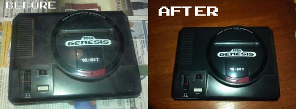 Sk3ME_'s tweet photo. Finally finished. Sega Genesis model 1 cleaned and restored :) #Retro #HighDefinitionGraphics http://t.co/fMlm3K0cdQ