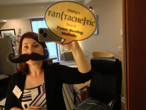 Beth is having a fan{tache}tic time this morning in Nashville! #magnatel #pmpowermeeting