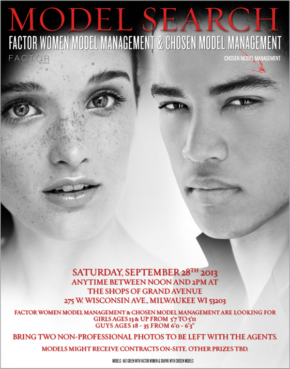 BarbizonMidwest's tweet photo. WI MODEL CALL ! #FactorWomen & #ChosenModelManagement searching #Models Sept 28 ! #Auditions #casting #TeenModel http://t.co/J8hYE1v1Bv