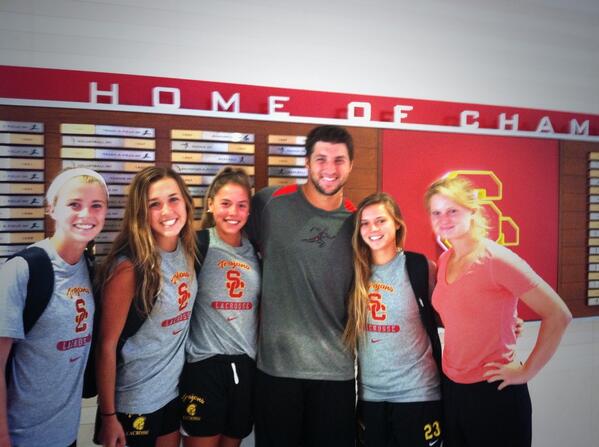 USC Trojans (@usc_athletics) on Twitter photo #Tebow at USC RT <a href="/USCTrojansLax/">USC Women's Lacrosse</a>: Training with Tim Tebow in the building, not a bad Monday! #FightOn #Tebow at USC RT <a href="/USCTrojansLax/">USC Women's Lacrosse</a>: Training with Tim Tebow in the building, not a bad Monday! #FightOn