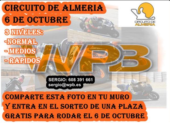 WhitePlanetBike's tweet photo. Buenos dias amigos.
En nuestro FB tenemos un sorteo para rodar gratis en el circuito de almeria el 6 de octubre!! http://t.co/ZakvsR4JUV