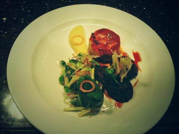 Suckling pig croquette, black pudding and watercress salad as our special of the night!