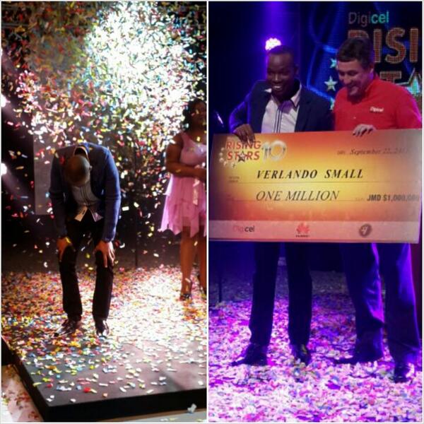 DIGICELJamaica's tweet photo. RETWEET: congratulations Verlando Small! #Digicel #RisingStars10 #winner :D #TeamSaxs #TeamVerlando http://t.co/GAmyOzJ7Kl