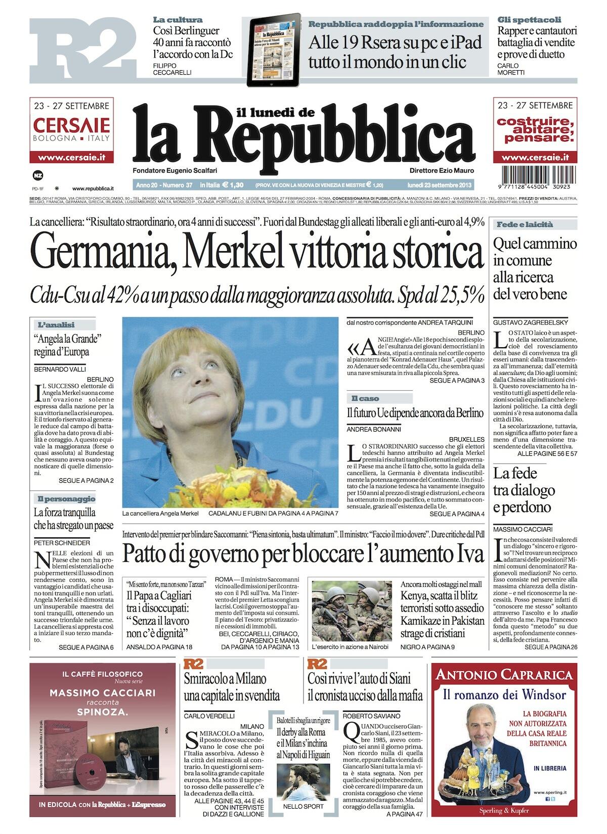 la Repubblica on Twitter &quot;La prima pagina di Repubblica di oggi http