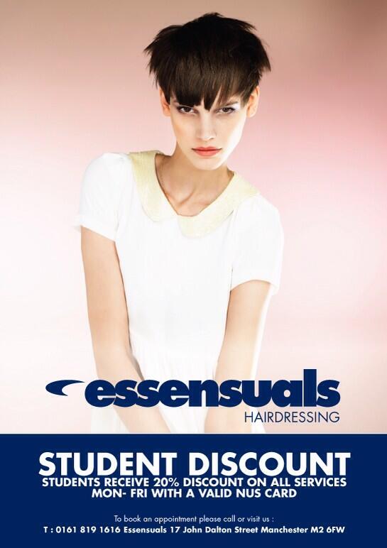 @uom_benefits #ManchesterStudents #students get 20% off @EssensualsManc #NUS #freshers #manchester #hairdressers