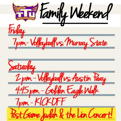 This coming weekend is Family Weekend! Many events are in store, mark off the athletics events on your schedule!