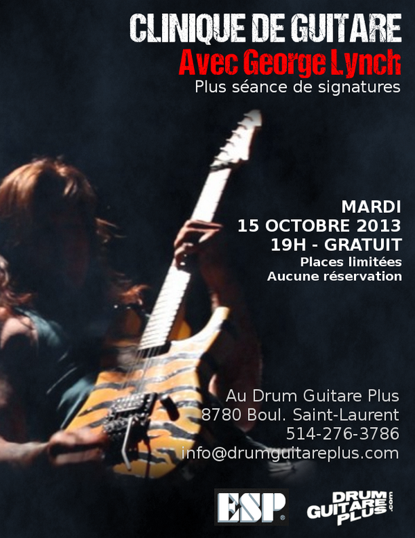 drumguitareplus's tweet photo. Clinique de guitare #GeorgeLynch le 15 oct. à ne pas manquer! Gratuit! #Dokken http://t.co/qJeh2wT0x3