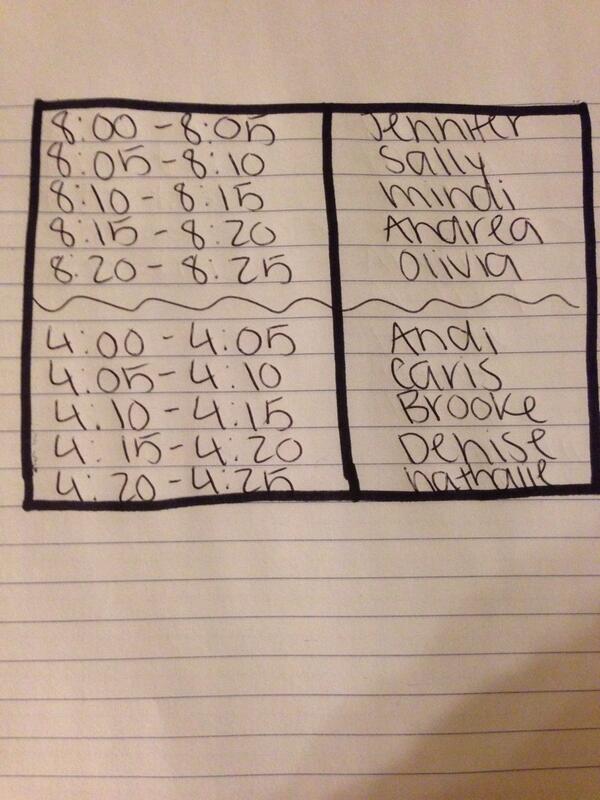 This is the schedule for interviews this Wednesday. It is mandatory! If you can't come text Angela at 817-716-0486.