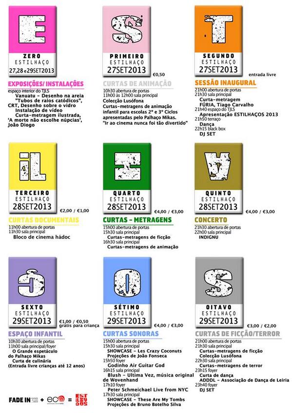 ESTILHAÇOS - Programação! Mais informações: fadeinaacultural.com #CurtasMetragens #Cinema #Leiria