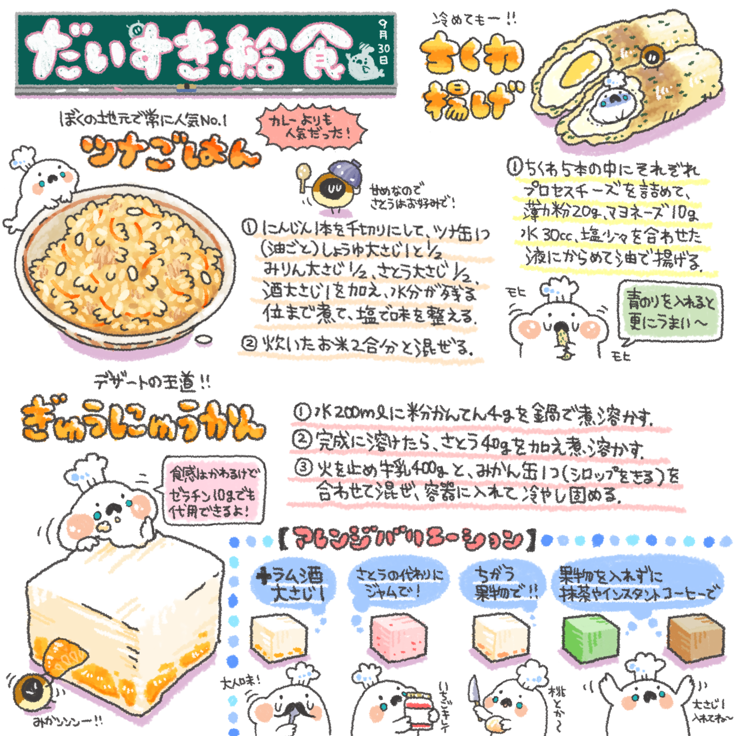 ぼく いらすと料理家 好きだった給食ﾒﾆｭｰﾚｼﾋﾟ Oo ʃ まとめました Http T Co 9dr3aabzt2 Twitter