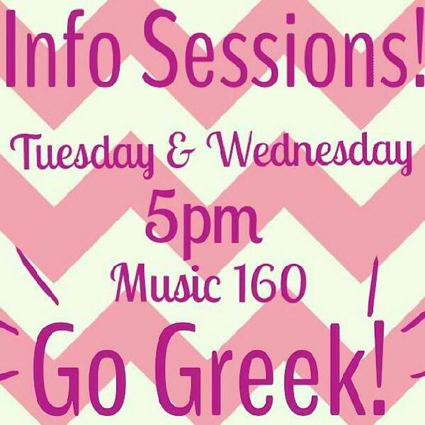 Tiffani_FSPHA's tweet photo. Come by the info sessions tonight and tomorrow 5pm in Music 160 and learn more about sorority recruitment! #GoGreek http://t.co/2JDGq5Kb3p