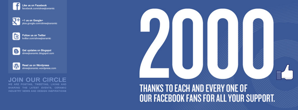 ShreejiCeramic's tweet photo. 2000 Likes on #Facebook.
Thanks to each and every one of our FB fans for all your support. https://t.co/kkdOOOdfLN http://t.co/WuKUHCjwAF