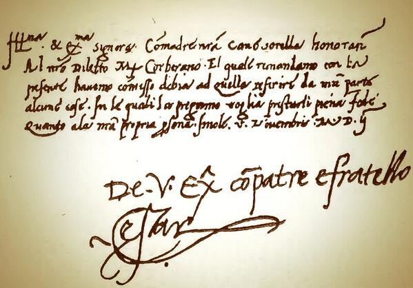 Dat_Borgia's tweet photo. @Medival_Diva found this letter I wrote you from like 500yrs ago. #illegibleCursive #apoak http://t.co/khnICcIxRB