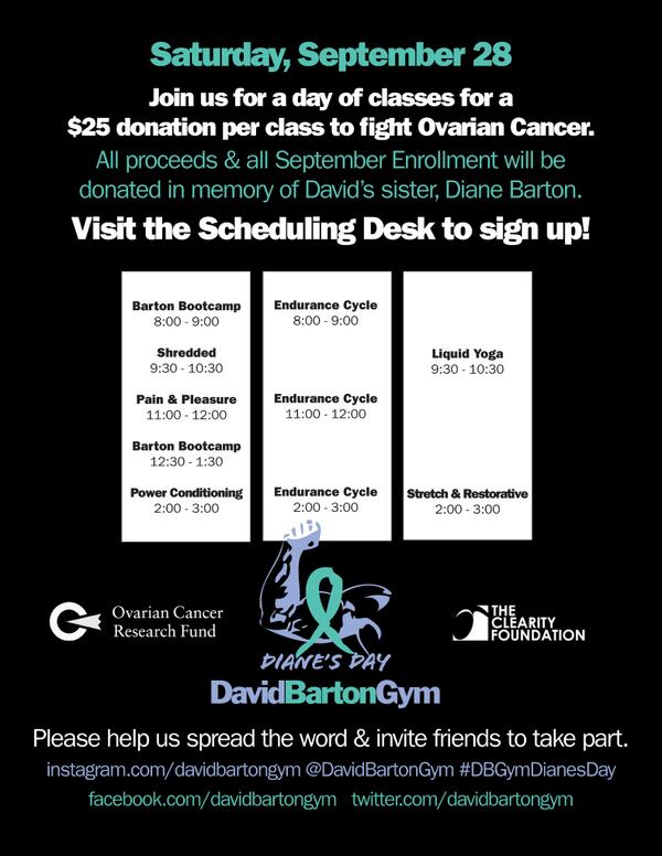 DBGymAstor's tweet photo. #DBGymDianesDay @DBGymAstor Sat 9.28. #FightOvarianCancer w/CLASS - $25 per class donation to @OCRF 212.505.6800 http://t.co/CXuCrO3FRu