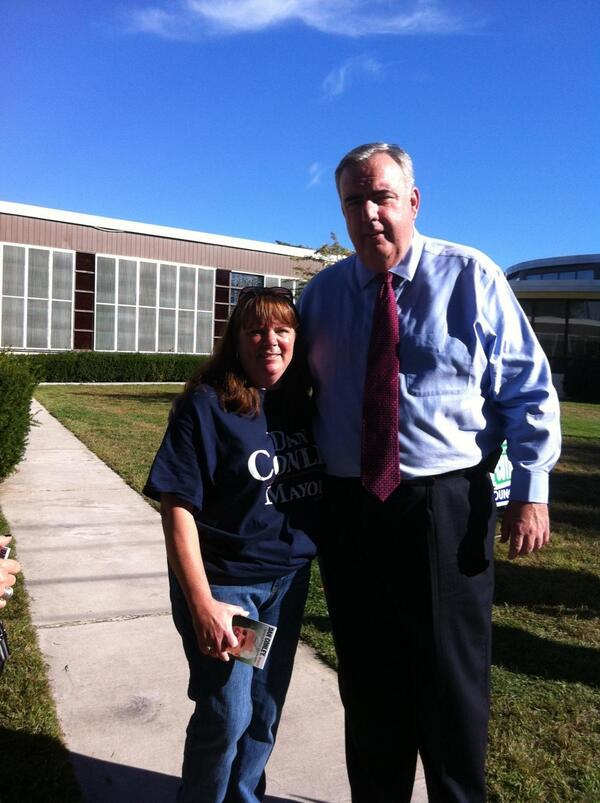 ImWithDanC's tweet photo. Police Commissioner Ed Davis with a Conley campaign volunteer. http://t.co/fzAaSG9dKO
