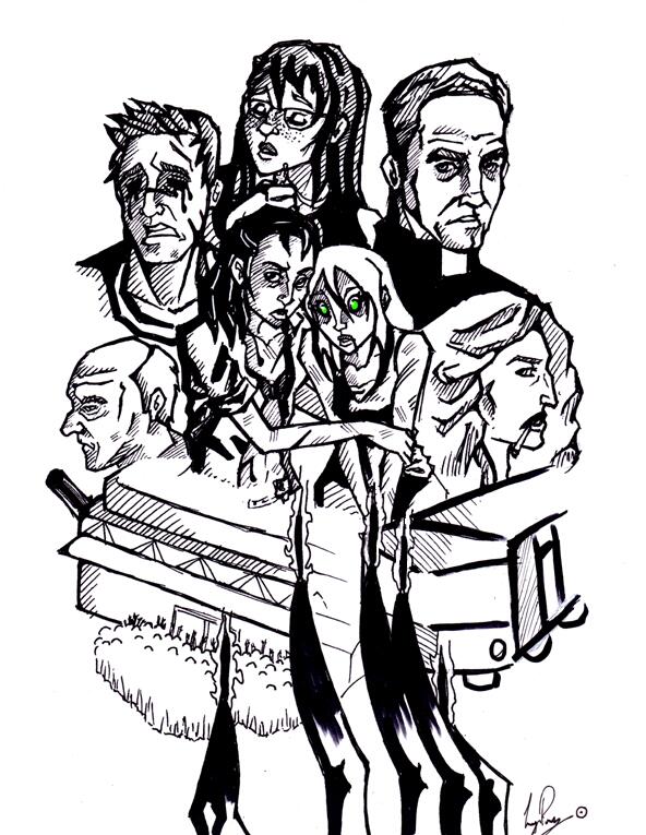 InterventionSys's tweet photo. Just reading @HORRORHOO Wayne Simmons book Doll Parts..awesome! Thought I'd do my own little doodle of the characters http://t.co/n6zjz5lcSH