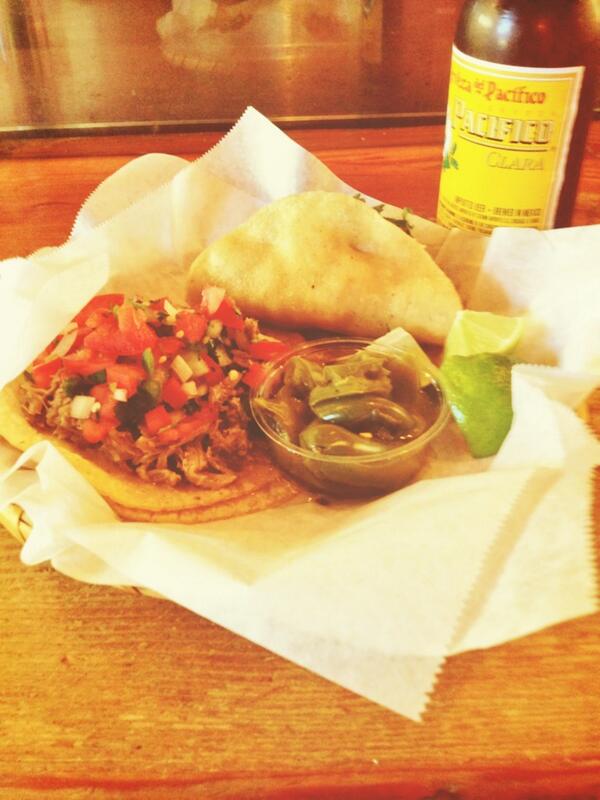 Taco de Carnitas, Taco de Pollo, Pacifico. $9, 3-9 PM, Tuesdays. 1/2 price sangria too! #TacoTuesday #cerveza
