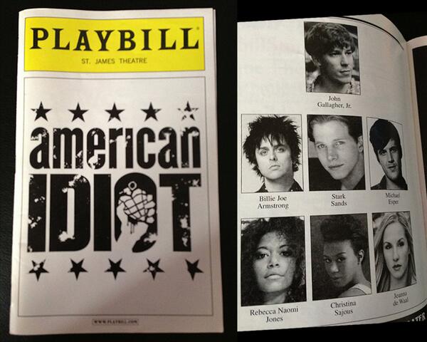 GDA's tweet photo. Want a Playbill from the American Idiot Musical with Billie Joe as St. Jimmy? RT this for a chance to win. http://t.co/9vDO9BapFV