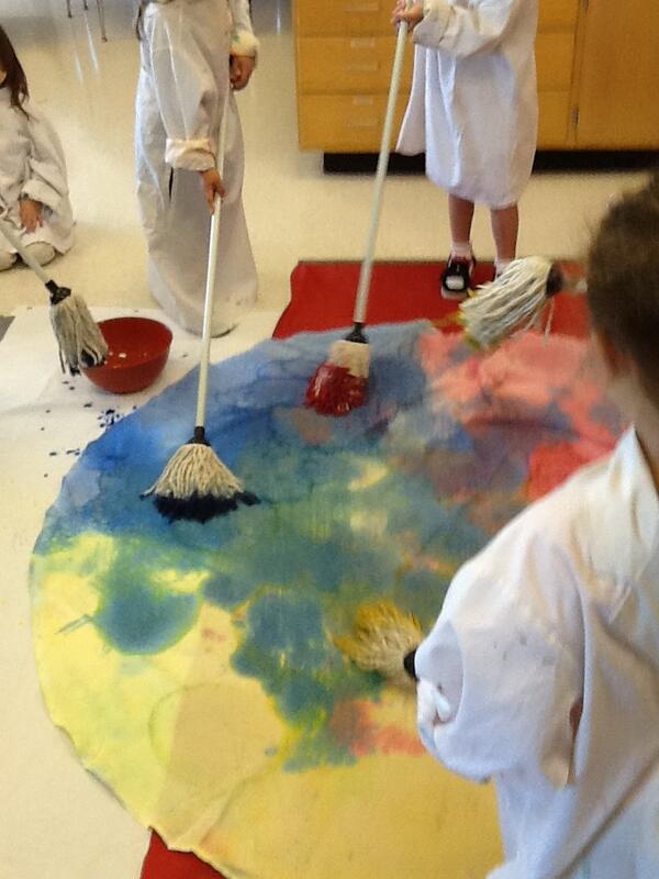 lkwagonlander's tweet photo. Dot Day fun. Children amazed at the magic of color mixing AND that a mop can be a paint brush. #dotday #ReggioPLC http://t.co/zEdaAtBrUC