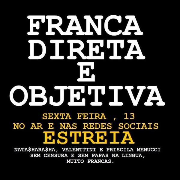 Pri_Pituka's tweet photo. hj Estreá , não percam FRANCA DIRETA E OBJETIVA. http://t.co/xgAkFfTErI