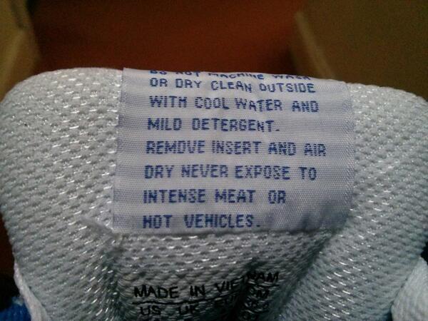 ThomasBence's tweet photo. @timlongs Just noticed this on our new sneaks ... 'NEVER EXPOSE TO INTENSE MEAT' #BangkokSpecialEdition http://t.co/iggfgKqZBu