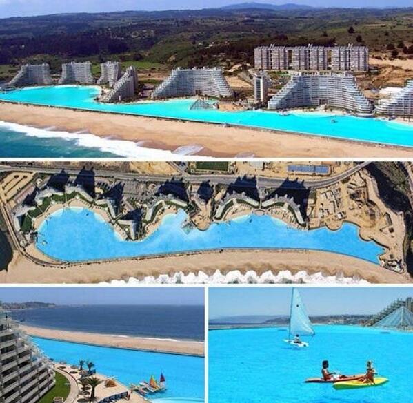 gapyear's tweet photo. Check out this picture of the worlds largest swimming pool in #Chile - it is over 1,000 yards long!! http://t.co/ZdDJvh0MTQ