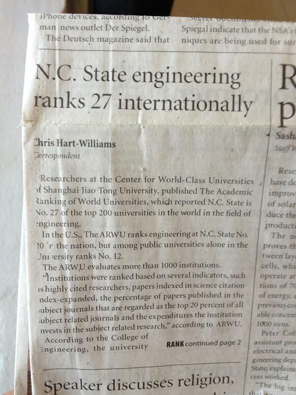 f_beasley's tweet photo. Engineering degree at NC State ranked 27th in the world!! @NCState @NCStateAdvising #packmentality http://t.co/57E4hTdMkH