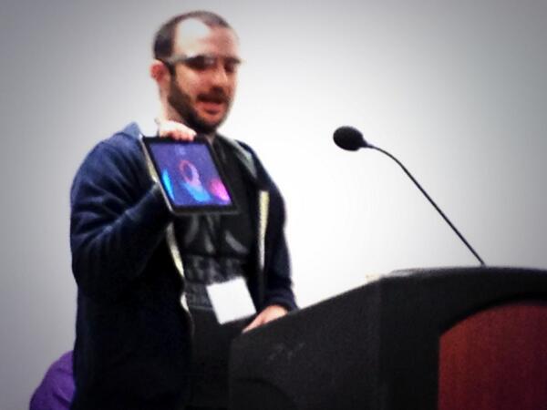 Brandon_C4's tweet photo. Seriously cool #GoogleGlass demo at #TechRevABQ with Sean McCracken. http://t.co/2WqbkWH5NX