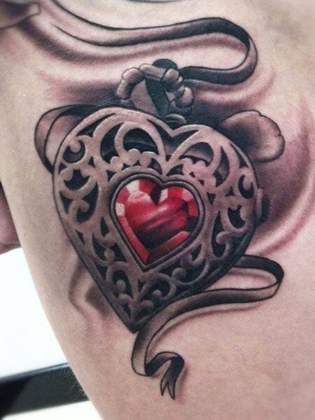 Realistic 3D Heart Shape Lock With Key Tattoo Design For Half Sleeve