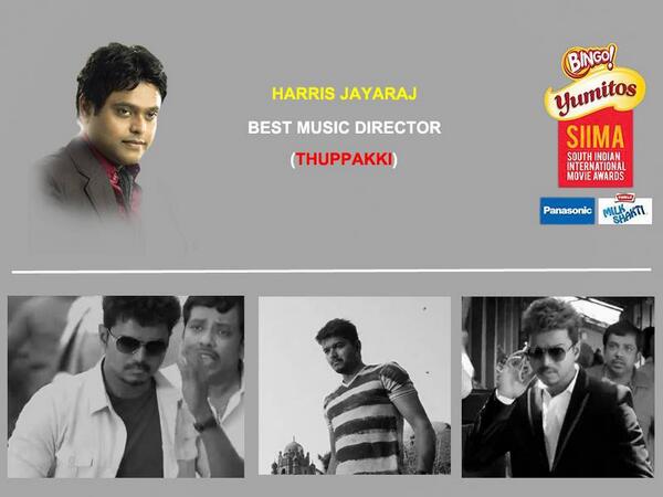 thevijay360's tweet image. Harris Jayaraj bagged the 'Best Music Director' Award for 2012th BLOCK-BUSTER #Thuppakki! #SIMMA13 @Jharrisjayaraj