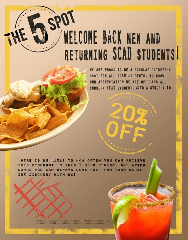 A special #discount just for #SCAD students! #food #savannah <a href="/SCADdotedu/">SCAD</a> @welcometoscad