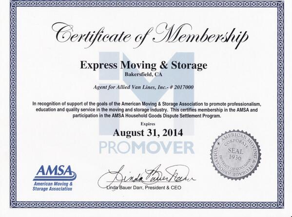 ExpressMovingCA's tweet image. We just received our certificate from the @AMSAProMover  We are now a certified PROMOVER! #Bakersfieldmoving