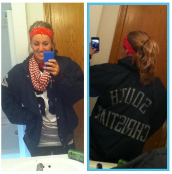 Breaking out dad's old jacket for the game tonight #redwhiteblueout #scfootball 🇺🇸🏈❤💙💭