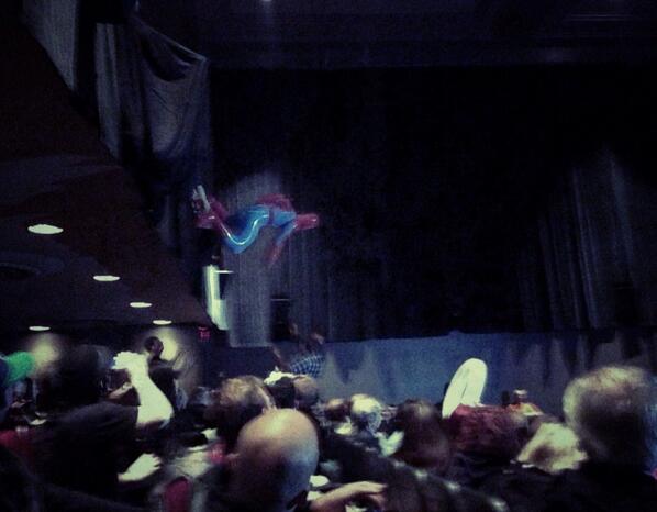 DaHypnoToad's tweet photo. @mmadnesstiff Spider-Man doing some pre-show balcony wall crawling before Why Don't You Play in Hell. http://t.co/zrTHUgcHWG